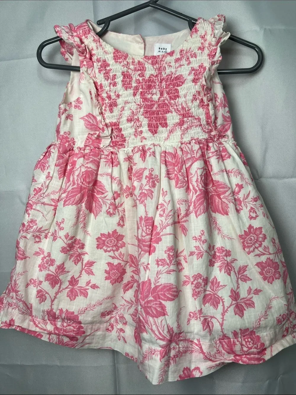 Baby GAP pink and white floral print smocked cotton dress 24 months